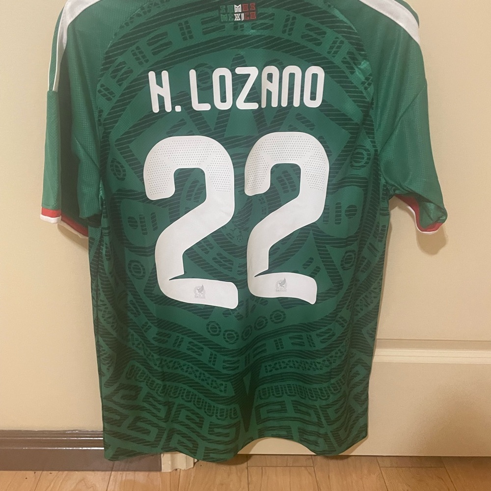Lozano Mexico adidas Green Soccer Jersey with White Accents Size S